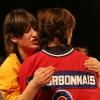 Anne-Elisabeth Bosse et Karine Bourbonnais. Match 1 de la saison 2009 de la LNI opposant l equipe des Jaunes a l equipe des Rouges, au Petit Medley de Montreal, le 09 fevrier 2009.